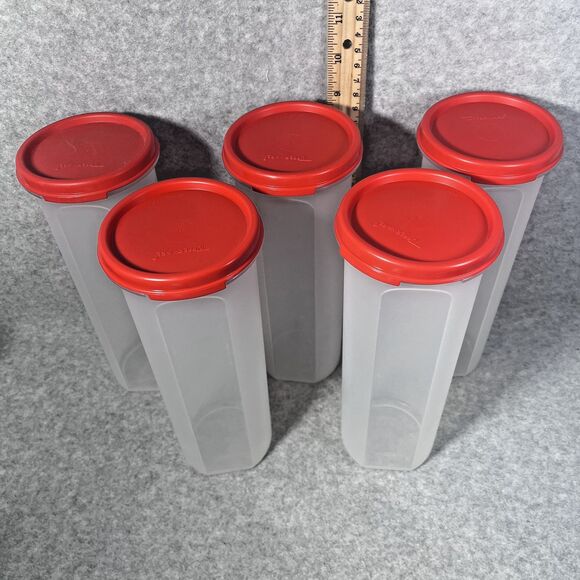 Tupperware Modular Mate Oval 4 Containers Set of 5 Red Lids 890ml Pantry Storage - Picture 2 of 9